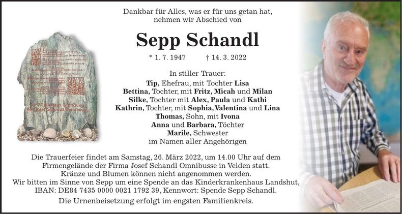 Traueranzeige Sepp Schandl