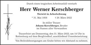 Traueranzeige Werner Kerschberger