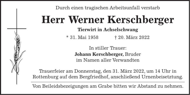 Traueranzeige Werner Kerschberger