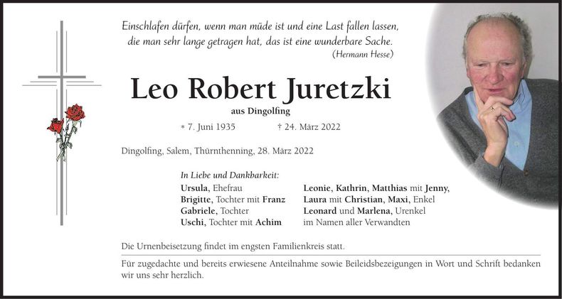 Traueranzeige Leo Robert Juretzki