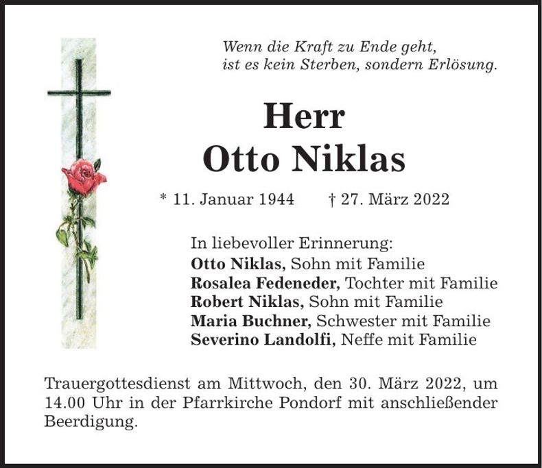 Traueranzeige Otto Niklas