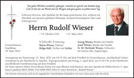 Traueranzeige Rudolf Wieser