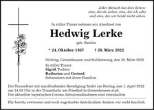 Traueranzeige Hedwig Lerke