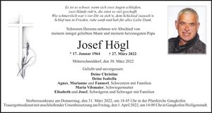 Traueranzeige Josef Högl