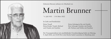 Traueranzeige Martin Brunner