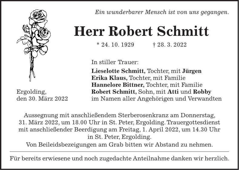 Traueranzeige Robert Schmitt