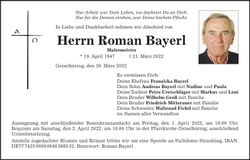 Traueranzeige Roman Bayerl