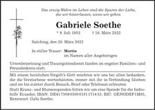 Traueranzeige Gabriele Soethe