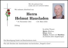 Traueranzeige Helmut Hausladen