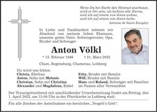 Traueranzeige Anton Völkl
