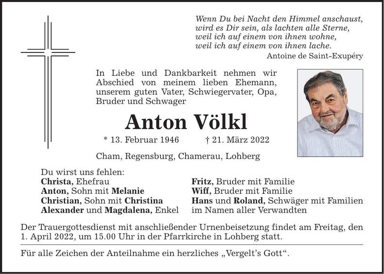 Traueranzeige Anton Völkl