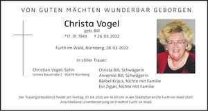 Traueranzeige Christa Vogel