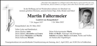 Traueranzeige Martin Faltermeier