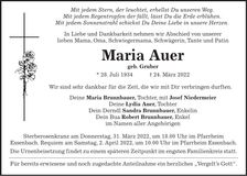 Traueranzeige Maria Auer