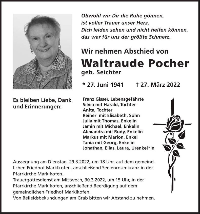 Traueranzeige Waltraude Pocher