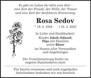 Traueranzeige Rosa Sedov