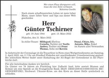Traueranzeige Günter Tschirner