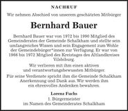 Traueranzeige Bernhard Bauer