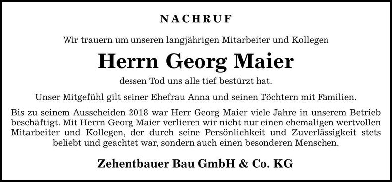Traueranzeige Georg Huber