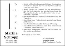 Traueranzeige Martha Schropp