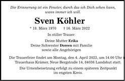 Traueranzeige Sven Köhler