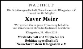 Traueranzeige Xaver Meier