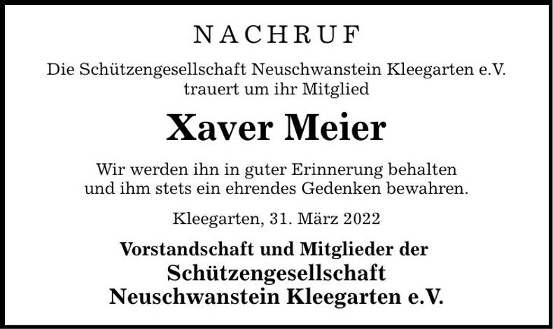 Traueranzeige Xaver Meier