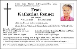 Traueranzeige Katharina Renner