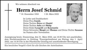 Traueranzeige Josef Schmid