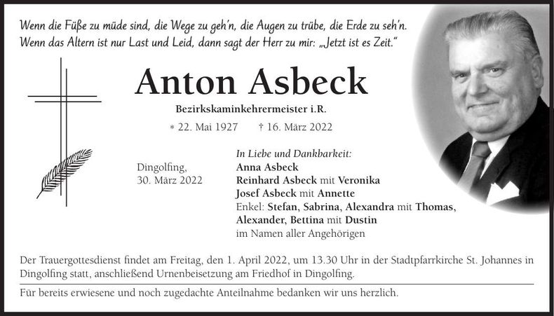 Traueranzeige Anton Asbeck