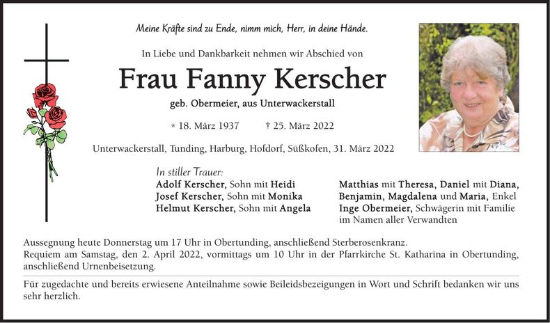 Traueranzeige Fanny Kerscher