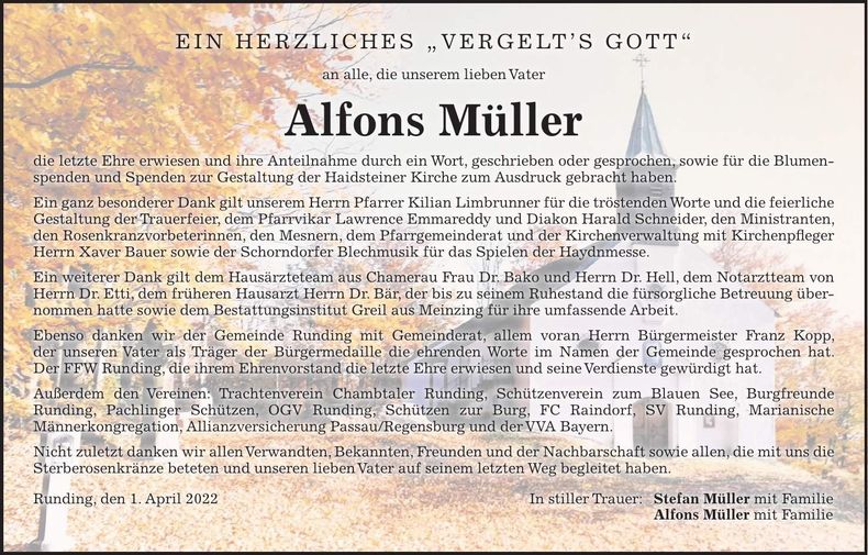 Traueranzeige Alfons Müller