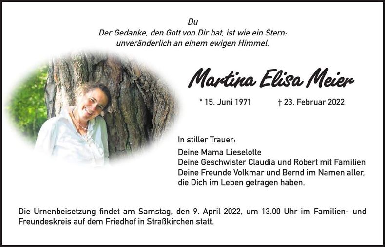 Traueranzeige Martina Elisa Meier
