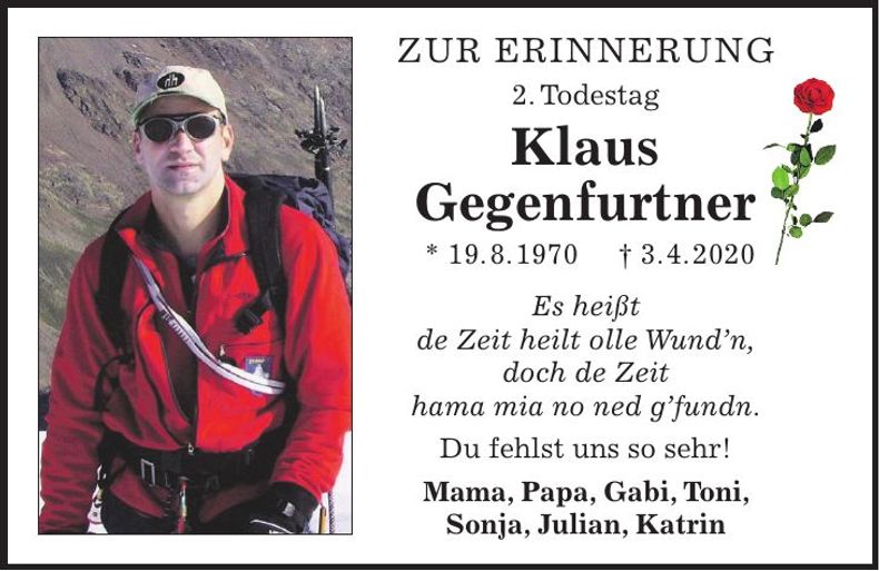Traueranzeige Klaus Gegenfurtner