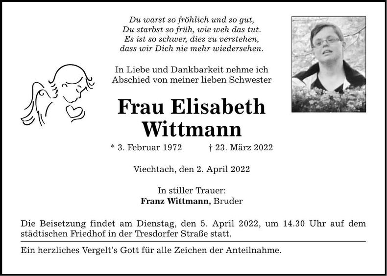 Traueranzeige Elisabeth Wittmann