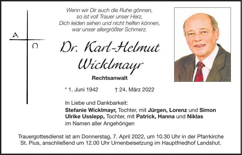 Traueranzeige Karl-Helmut Wicklmayr