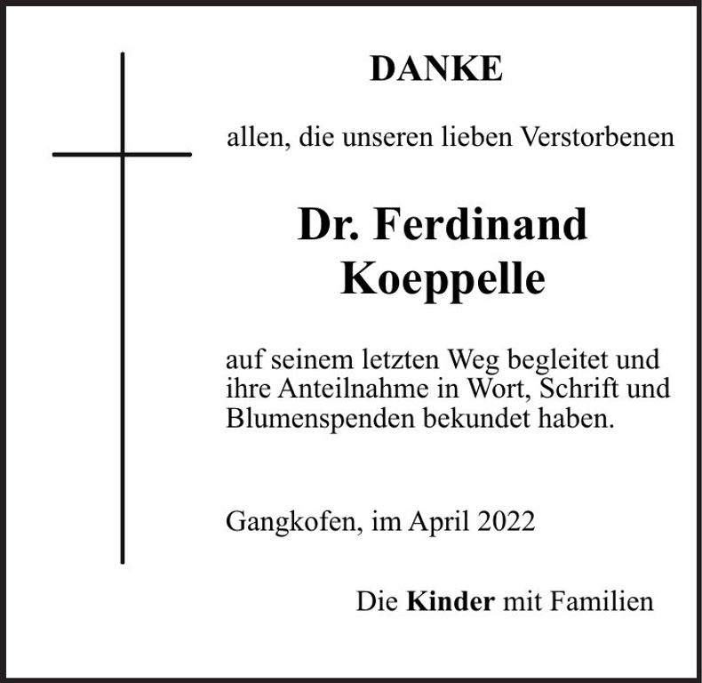 Traueranzeige Ferdinand Koeppelle