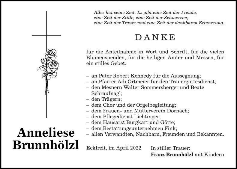 Traueranzeige Anneliese Brunnhölzl