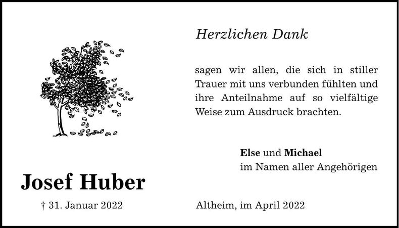 Traueranzeige Josef Huber