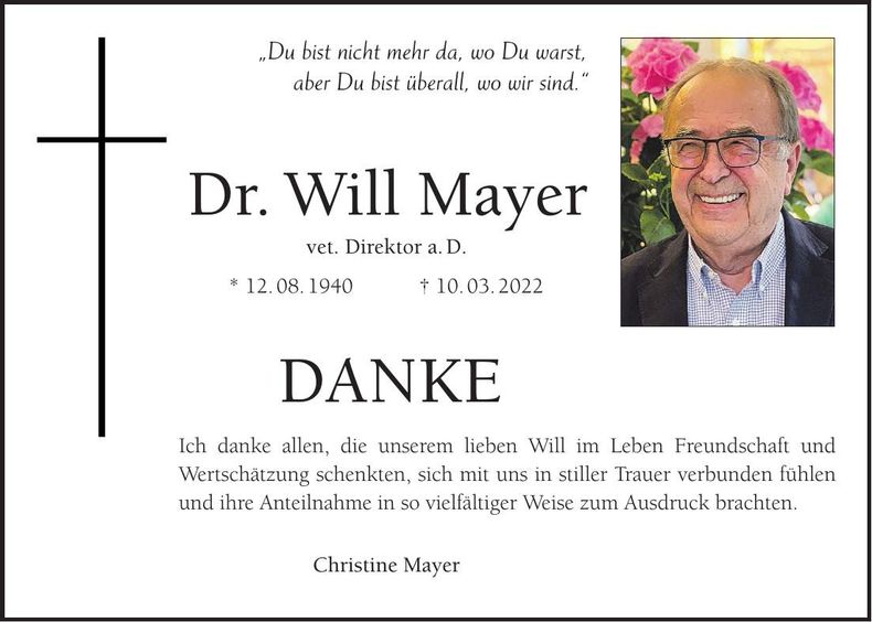 Traueranzeige Dr. Will Mayer