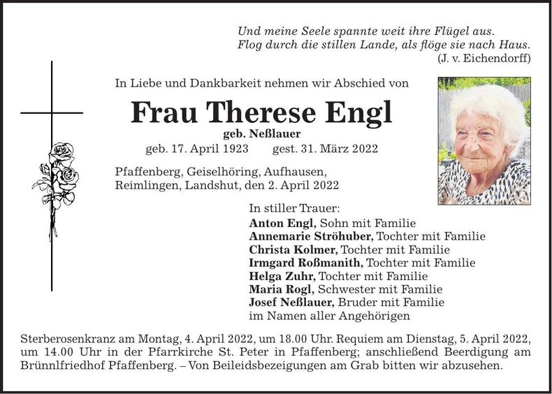 Traueranzeige Therese Engl
