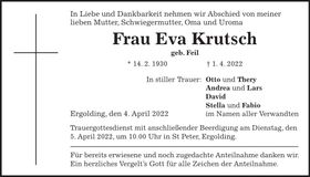 Traueranzeige Eva Krutsch
