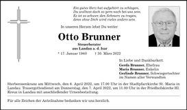 Traueranzeige Otto Brunner