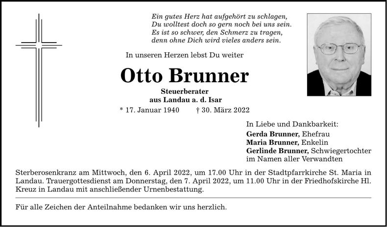 Traueranzeige Otto Brunner