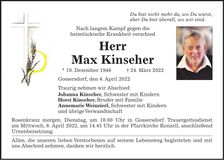 Traueranzeige Max Kinseher