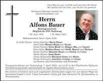 Traueranzeige Alfons Bauer