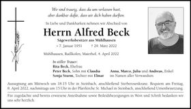 Traueranzeige Alfred Beck