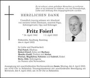 Traueranzeige Fritz Foierl