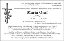 Traueranzeige Maria Graf