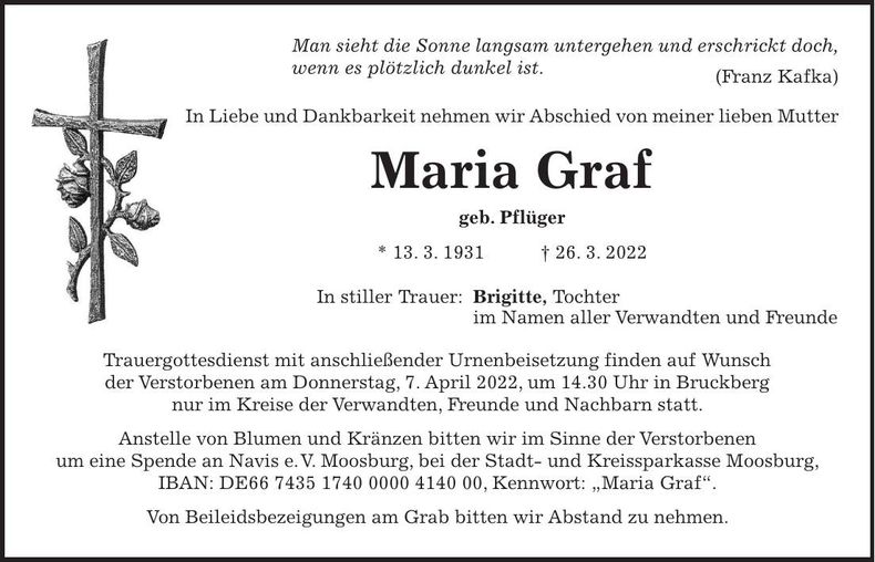 Traueranzeige Maria Graf